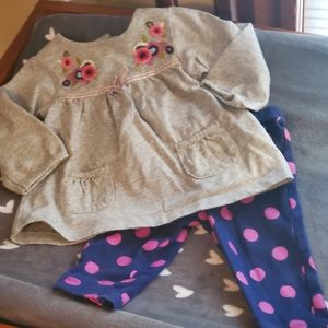 Gray top with floral design coordinating pant 6 mo